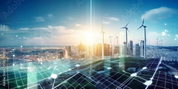 Fototapeta Powering the Future: Renewable Energy Infrastructure and Sustainable Solutions for a Clean, Eco-Friendly City