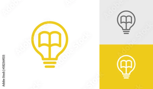 Fototapeta Light bulb logo with open book