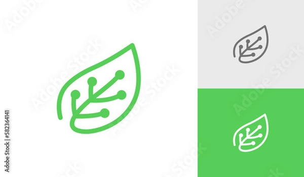 Fototapeta Leaf technology logo design