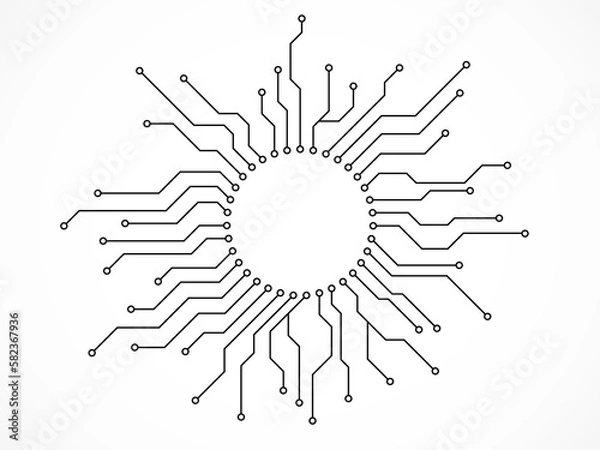Obraz Abstract background with technology circuit board. Motherboard in circle. Vector slot for processor
