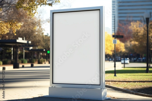 Fototapeta blank white digital sign poster billboard mockup display in city center, daytime