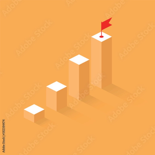 Fototapeta Success growth icon in flat style. Isometric level stairs vector illustration on isolated background. Progress sign business concept.