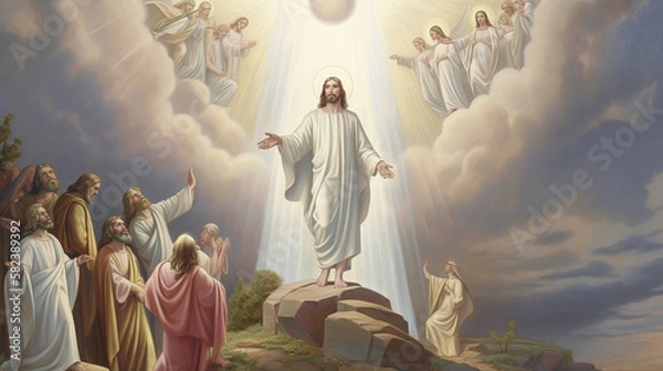Fototapeta resurrection of jesus as ascending to the heaven, christian easter event, generative ai