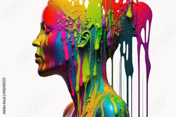Obraz Colourful Abstract Womens Head and Shoulder with Bright Colours Running Down - Generative AI 