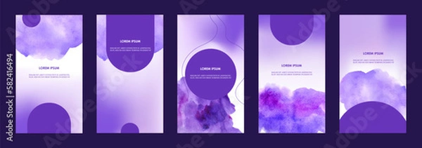 Obraz Social media templates. Watercolor gradient. Set of purple abstract banners.  A set of modern templates for stories, flyers, posters, cards, brochures. Vector illustration. 	
