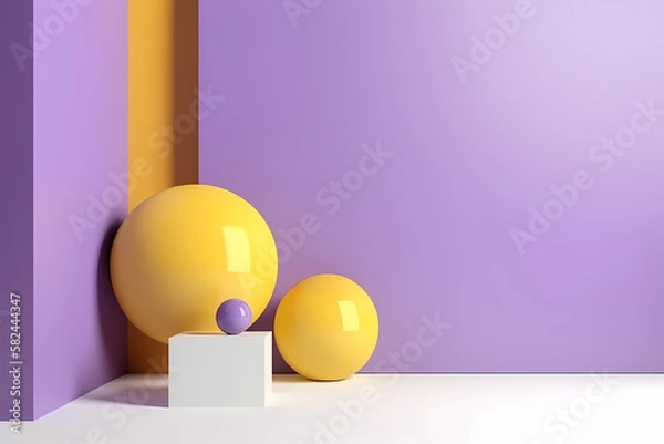 Obraz A 3D rendering of a modern, minimalistic wallpaper featuring an empty display stand for mock-ups and product showcases, generative by AI.