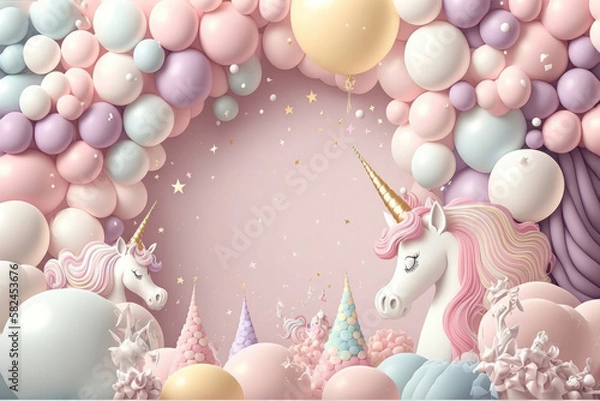 Obraz Enchanted Birthday. dreamy and magical birthday. Generative Ai