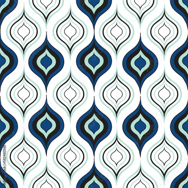 Fototapeta Seamless Ikat ethnic pattern. Abstract textured background in blue tone,folk embroidery, Aztec chevron art and Mexican style.fabric carpet ornament native textile wallpaper vector illustration design.