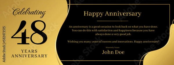 Fototapeta 48 years anniversary, a banner speech anniversary template with a gold background combination of black and text that can be replaced