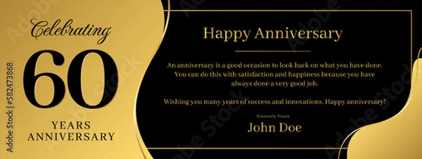 Fototapeta 60 years anniversary, a banner speech anniversary template with a gold background combination of black and text that can be replaced