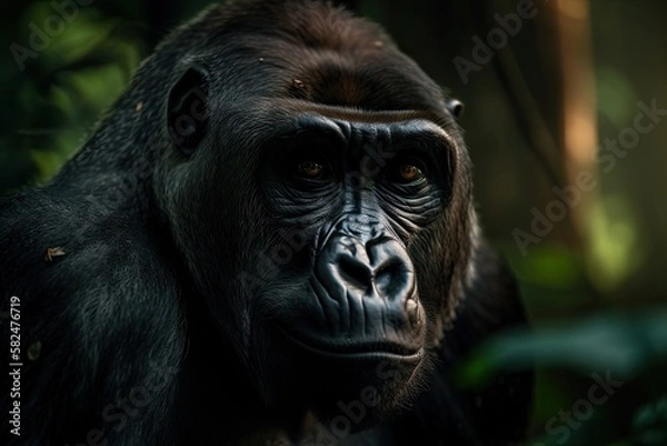 Obraz Gorilla portrait in the jungle. Generative AI