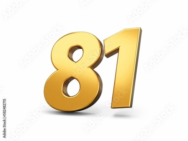 Fototapeta 3d shiny gold number eighty one isolated on white background