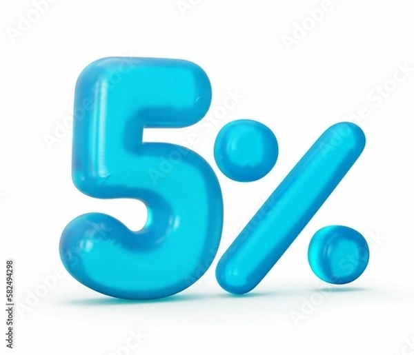 Fototapeta 3D rendering of 5 percent in aqua blue jelly liquid style