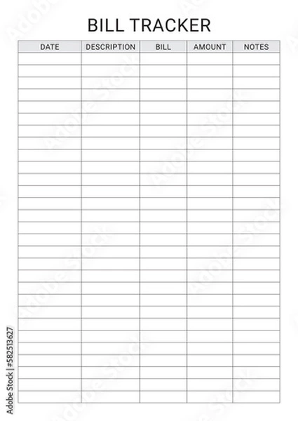 Fototapeta Bill Tracker Planner