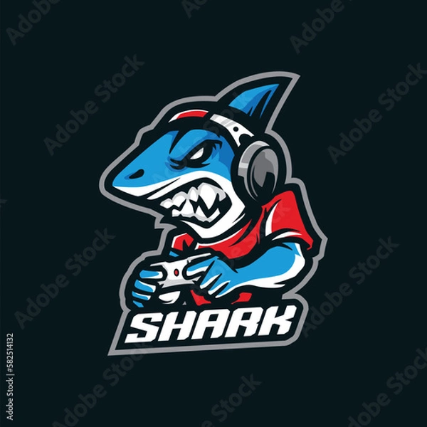 Fototapeta Shark pirates mascot logo design vector with modern illustration concept style for badge, emblem and t shirt printing. Angry shark illustration for sport and esport team.