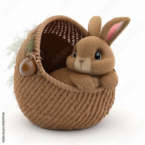 Obraz brown bunny, basket, Generative Ai