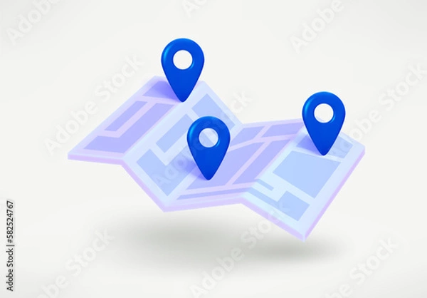 Obraz Paper map with blue points. 3d vector illustration