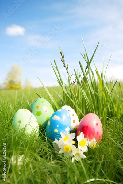 Fototapeta easter eggs in grass