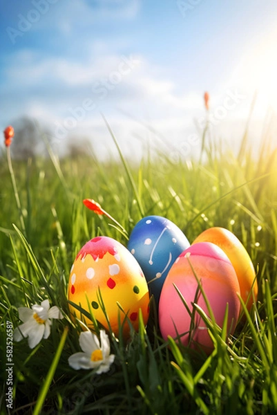 Fototapeta easter eggs in grass