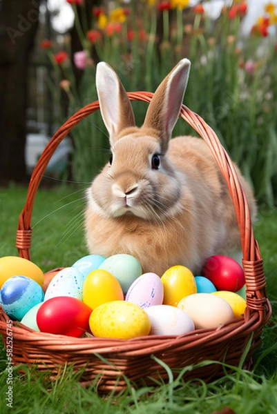 Fototapeta easter bunny and easter eggs