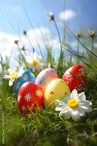 Fototapeta easter eggs in grass