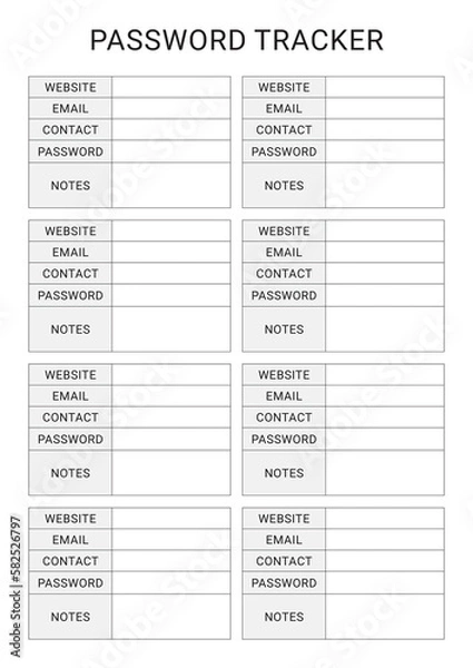 Fototapeta Password Tracker Planner