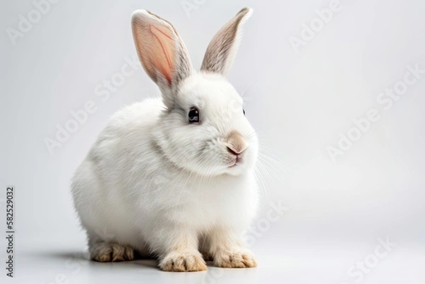 Fototapeta Easter bunny in lovely pose on a white background. stunningly wonderful animals. Generative AI