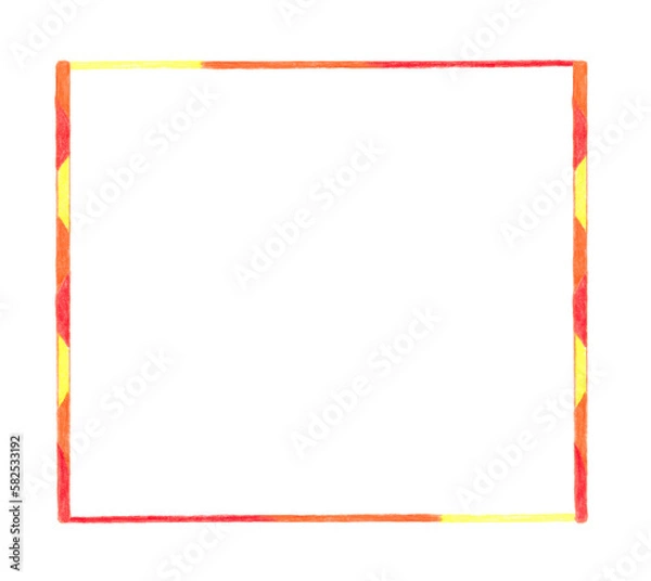 Obraz Illustration of decorative red and yellow frame hand drawn with colored pencils isolated on white background