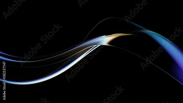 Fototapeta Abstract fluid holographic iridescent neon curved wave in motion dark background 3d render. Gradient design element for banners, backgrounds, wallpapers and covers