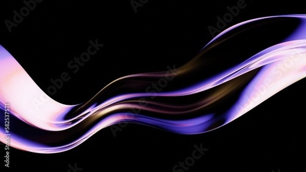 Fototapeta Abstrakcyjne holograficzne holograficzne, opalizującą fala zakrzywiona w ruchu ciemne tło render 3D. Element projektowania gradientu dla banerów, tła, tapety i osłony