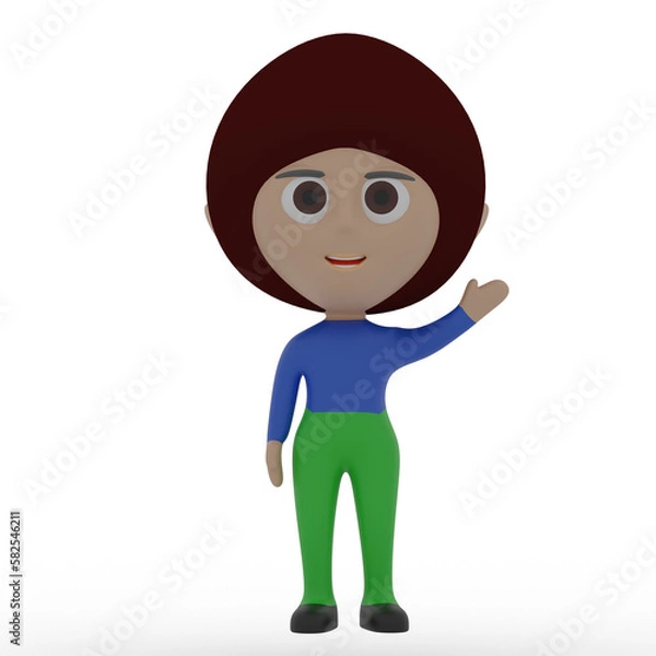 Fototapeta 3d cute character waving hand