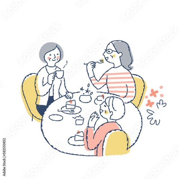 Fototapeta テーブルを囲んでお茶を楽しむ3人の女性