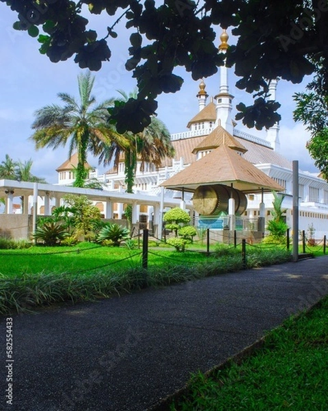 Fototapeta White grand mosque with golden dome, tasikmalaya, west java, indonesia