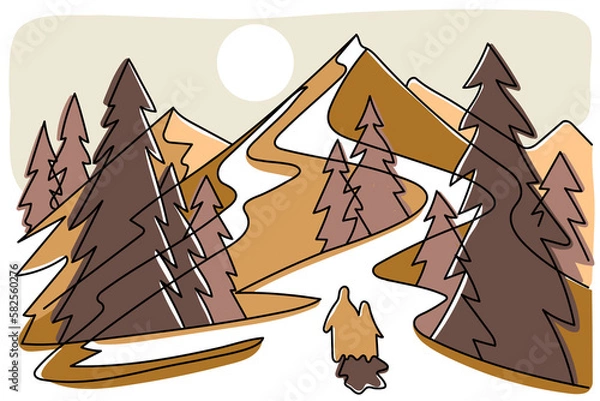 Obraz Illustration of the landscape. Sunset in the mountains.
