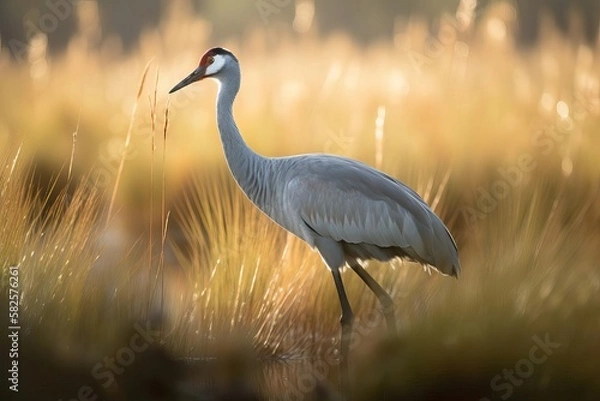Fototapeta Elegant Brolga Dancing in the Australian Wetlands, created with Generative AI technology
