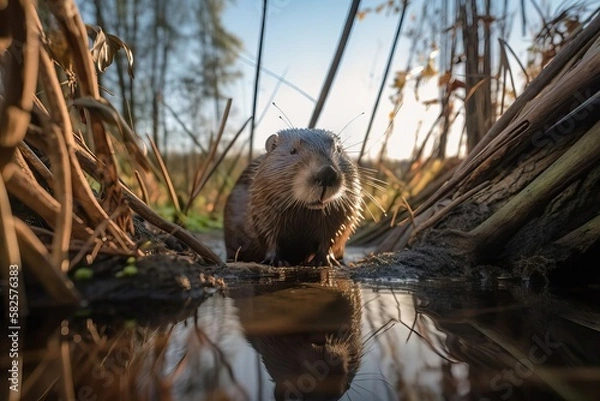 Fototapeta Industrious Eurasian Beaver, created with Generative AI technology