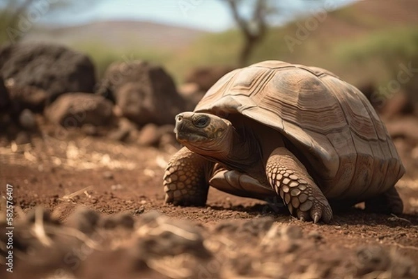 Obraz Ancient Galapagos Tortoise Roaming the Enchanted Islands, created with Generative AI technology