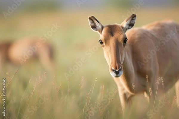 Obraz Unique Saiga Antelope Roaming the Eurasian Steppes, created with Generative AI technology