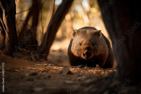 Obraz Endearing Wombat Burrowing in the Australian Bushland, created with Generative AI technology