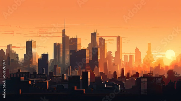 Fototapeta city skyline at sunset