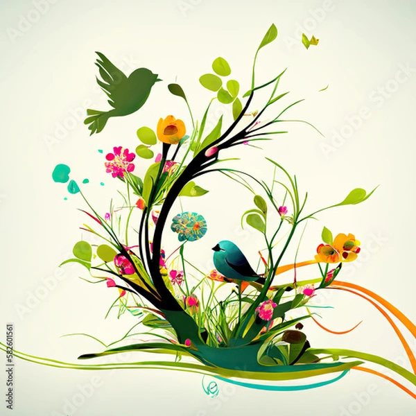 Fototapeta Background with Birds AI Generated
