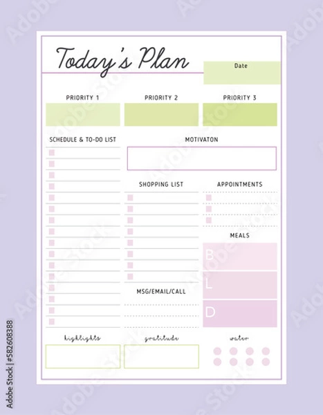Obraz Daily planner.  Minimalist planner template set. Vector illustration.