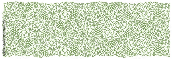 Fototapeta Grapevine floral ornament. Thick line pattern. Grape branches and leaves. Editable outline stroke. Vector line.