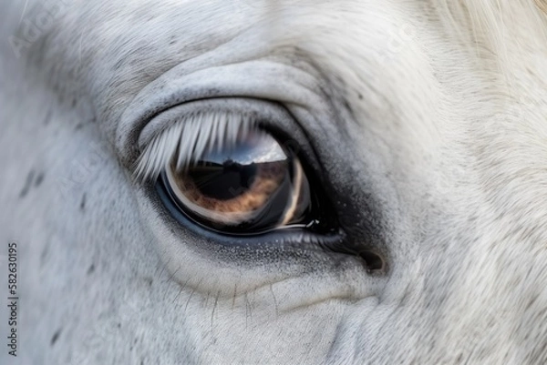 Fototapeta horse eye close up with white eyelashes. Generative AI