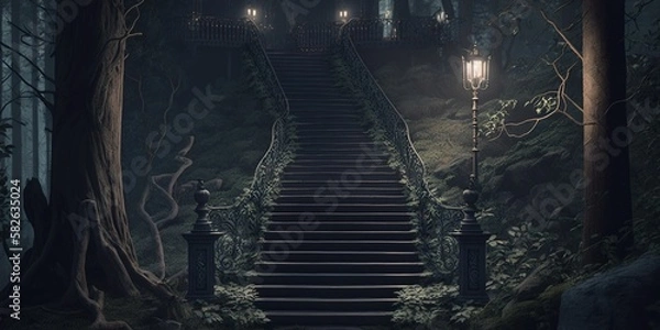 Obraz Discover the Enchanting Ambience of a Dark and Mysterious Forest in Stunning Panoramic Format