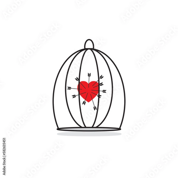 Fototapeta An arrow pierced the heart in the cage