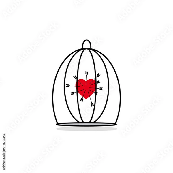 Fototapeta An arrow pierced the heart in the cage
