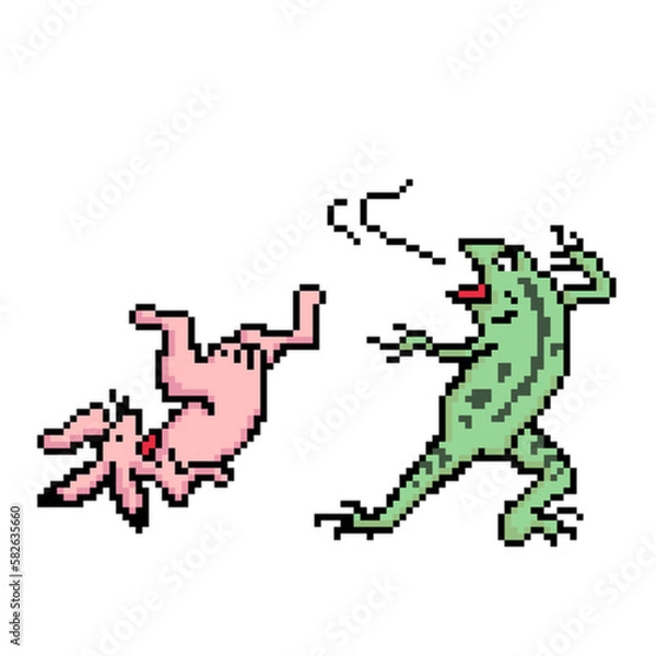 Fototapeta ドット絵鳥獣戯画レトロゲーム風