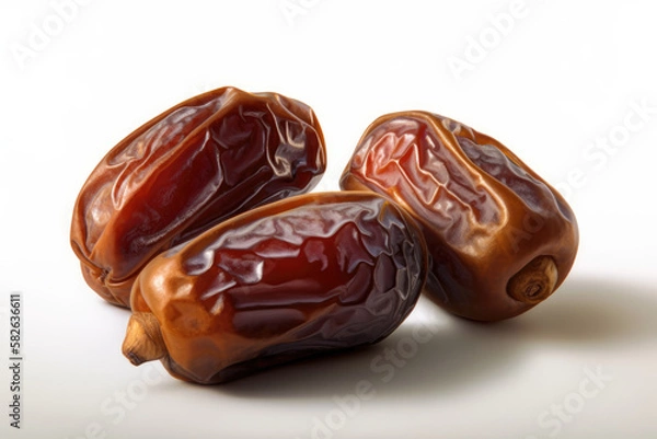 Fototapeta dried dates fruit isolated on white background. AI generated image.