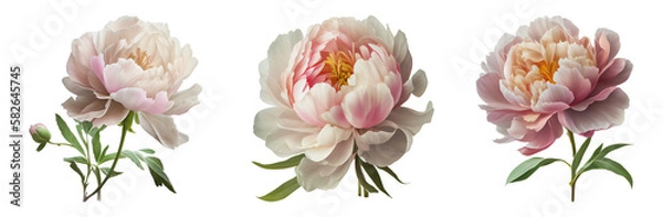 Fototapeta peonies isolated on a transparent background. Spring flowers for layouts, cards, mockups, invitation etc.